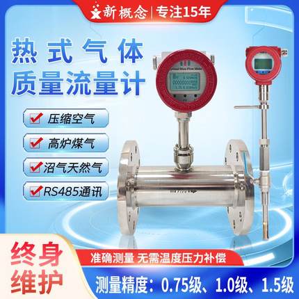 全新热式气体质量流量计管道式不锈钢数显压缩空气氮气氧气氢气高