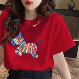 2026马年红色t恤短袖 旦跨年年会本命年衣服 印logo定制喜庆活动元