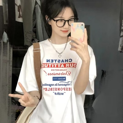 纯棉美式潮牌高街短袖t恤女夏季