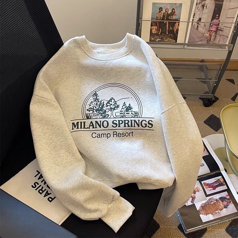 美式圆领无帽慵懒风卫衣女2025秋