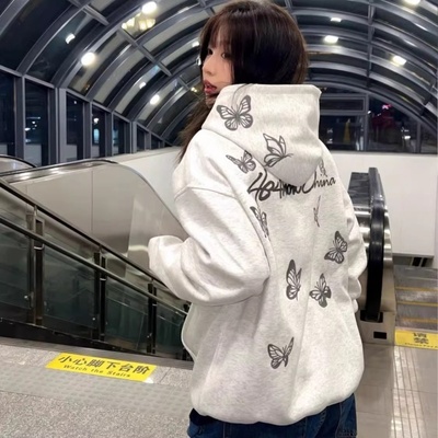 美式高街蝴蝶连帽卫衣女2025秋冬