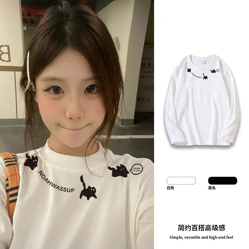 重磅趣味印花长袖t恤女秋冬图片