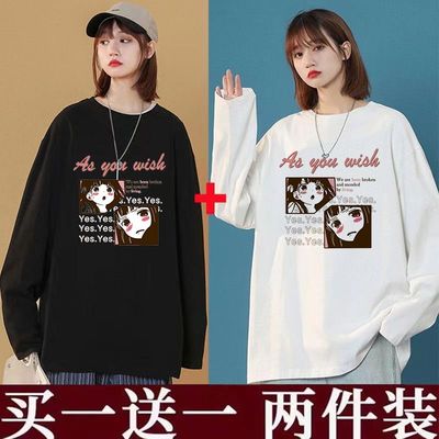 纯棉oversize设计感长袖t恤女薄