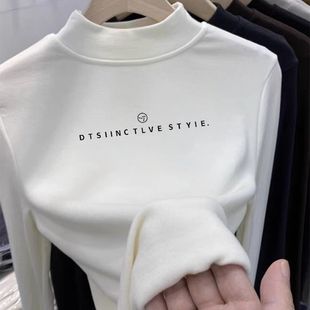 磨毛T恤内搭上衣ins 加厚保暖长袖 双面德绒半高领打底衫 女秋冬新款