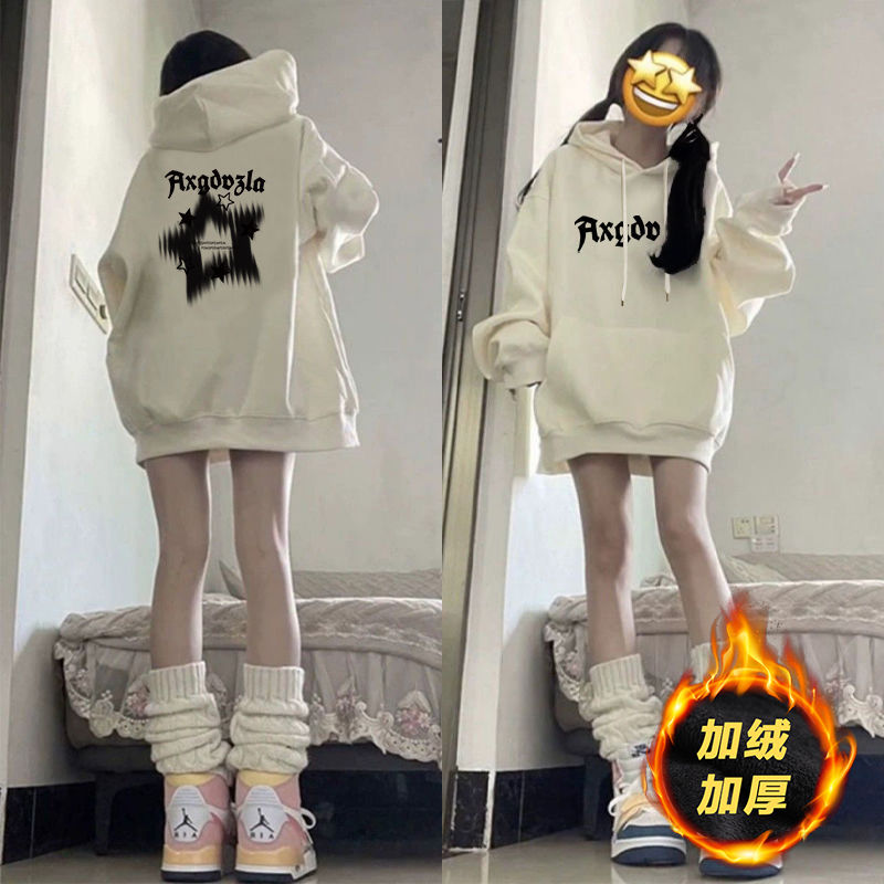 100%纯棉美式高街潮牌加绒卫衣女