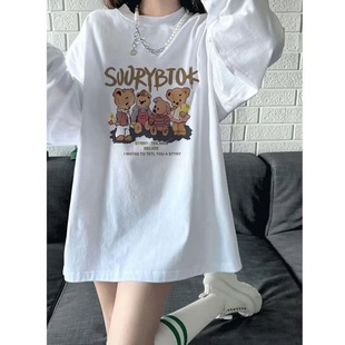 t恤女薄款 纯棉oversize设计感长袖 ins潮牌宽松hiphop初秋打底上衣