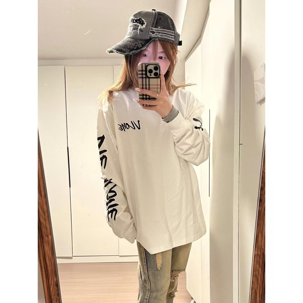 100%纯棉美式字母设计感长袖t恤