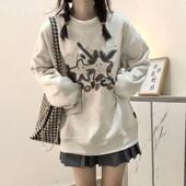 美式 国潮秋冬天卫衣女无帽慵懒风圆领套头宽松显瘦百搭加绒上衣潮