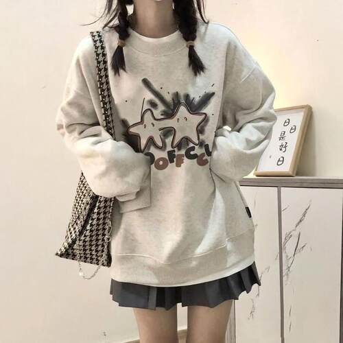 美式秋冬天纯棉卫衣女百搭上衣潮