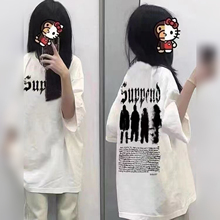 100%纯棉美式复古hiphop高街短袖t恤女ins宽松慵懒风半袖体恤上衣