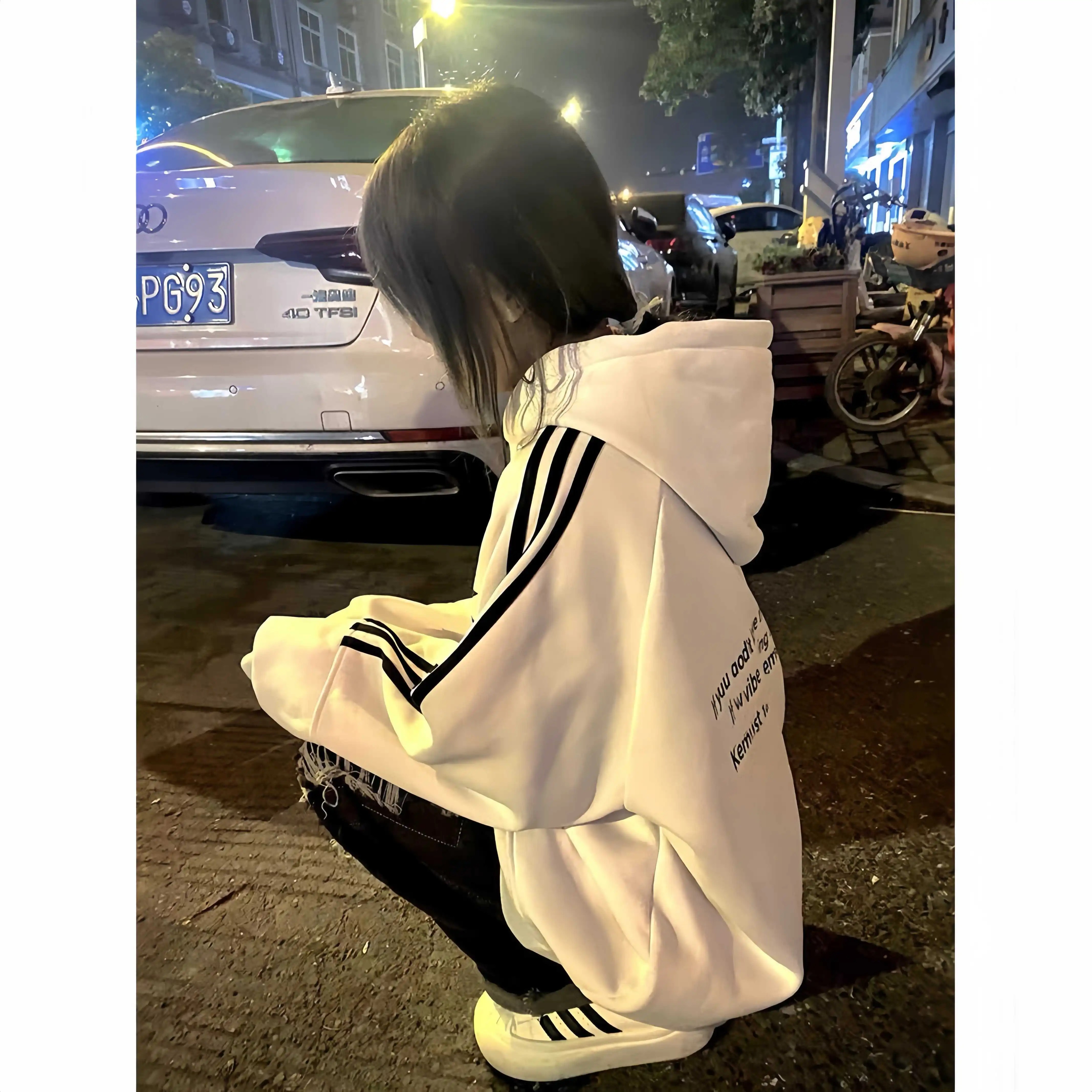 美式三条杠连帽卫衣女秋冬宽松潮