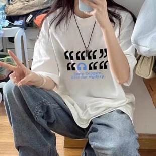 100%纯棉美式 宽松oversize显瘦上衣 潮牌设计感小众短袖 t恤女夏季