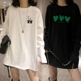 内搭打底衫 2024秋季 T恤女宽松休闲白色上衣中长款 纯棉长袖 潮 新款