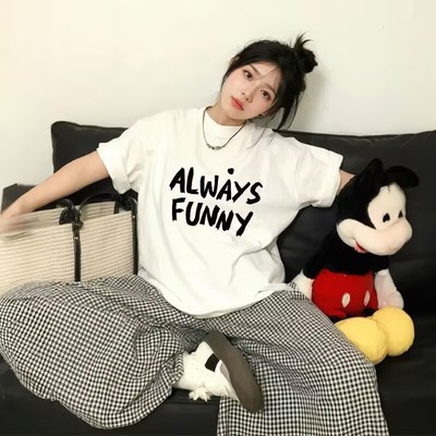 纯棉港风港味chic短袖t恤女夏季