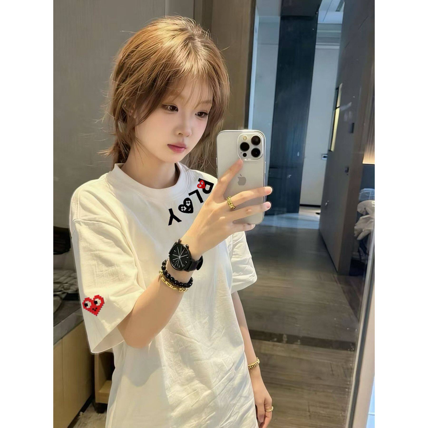 美式潮牌高街爱心短袖t恤女2026图片