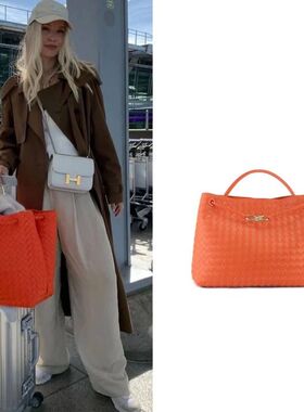 新款蝴蝶结Andiamo金属绳扣编织包包女托特包真皮大容量单肩大包