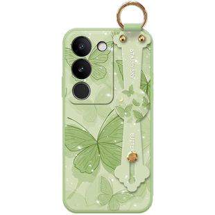 浅绿金箔蝶适用于vivos17手机壳s17pro新款s17e小清新s16女款s16pro高级s15pro腕带s12液态硅胶全包防摔软壳