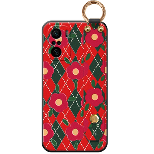 菱格绿花适用于红米k40手机壳k40pro时尚k30复古至尊版note10丝巾9pro腕带9新品10x个性5g网红款保护壳