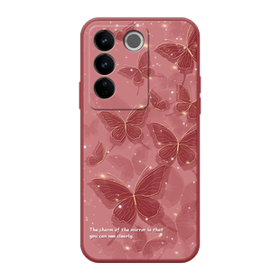 星光茶花蝶适用于vivos16手机壳s16pro新款s16e时尚s17蝴蝶s17pro高级女款s15pro液态硅胶s12挂绳s10保护套