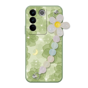 浅绿山茶花适用于vivos16手机壳s16pro清新vivo新款s15e花朵s12手链pro时尚s10硅胶s9全包s7防摔保护壳