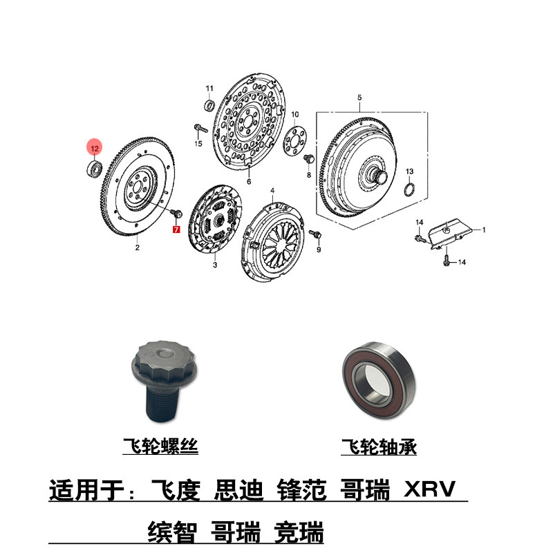 适用飞度思迪锋范哥瑞XRV缤智哥瑞竞瑞离合飞轮导向轴承飞轮螺丝