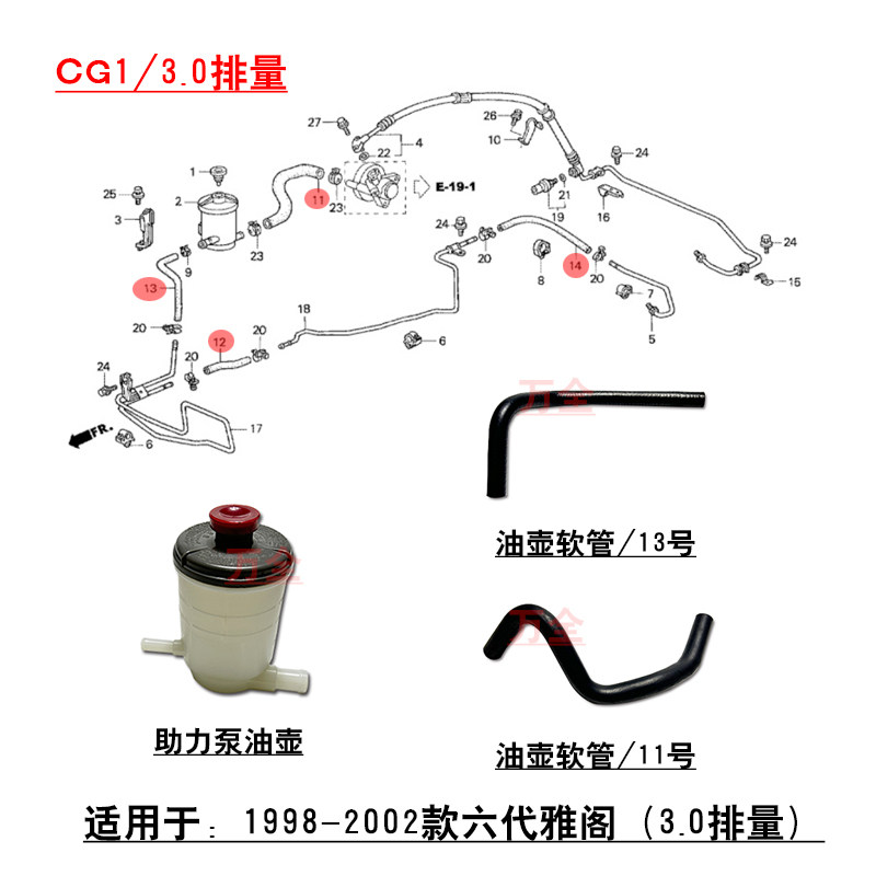 适用于六代雅阁3.0方向机转向助力泵油壶软管方向机回油管进油管