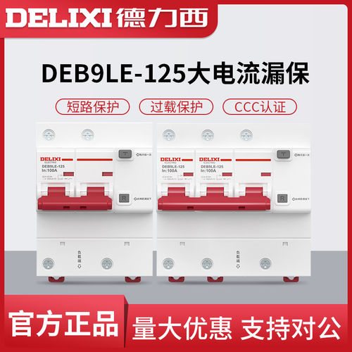 德力西漏电保护器 大功率家用220V断路器DEB9LE-125空气开关2P3P