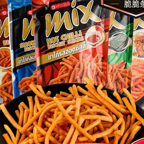 泰国进口vfoods mix脆脆条12袋香辣网红虾条零食小吃薯条休闲食品