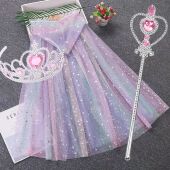 冰雪奇缘艾莎公主裙斗篷外搭女网纱披风披纱小女孩万圣节表演服装