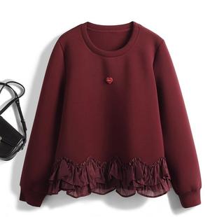 圆领显瘦上衣 宽松大码 欧洲站软糯空气棉荷叶边套头卫衣女秋季 新款