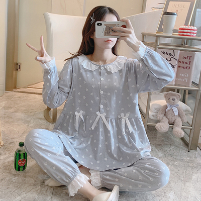 纯棉薄款产后哺乳期外出孕妇睡衣