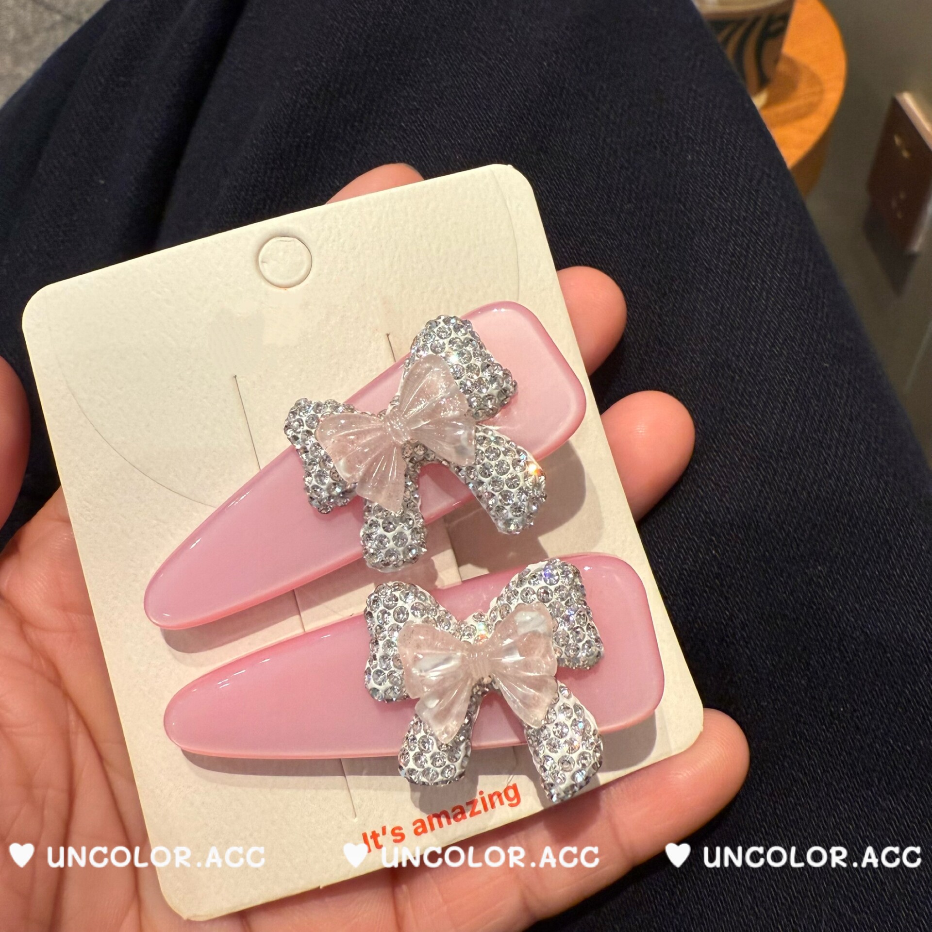 韩系东大门甜美风水钻蝴蝶结醋酸发夹果冻粉色水滴鸭嘴刘海夹发饰