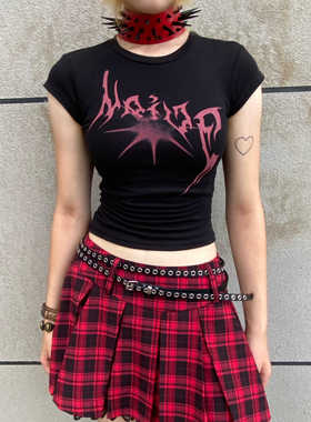 LIFE'NAIVE摇滚朋克印花短袖字母辣妹小众亚高街修身显瘦圆领t恤