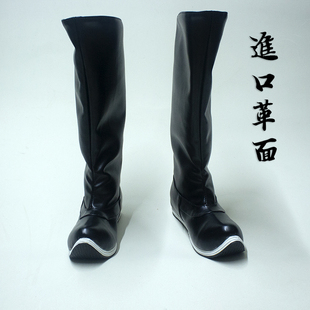 汉服鞋皂靴皮质飞鱼服明制千层底黑白色进口革面复古翘头鞋男女