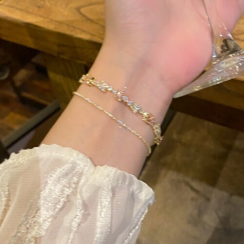 精致气质粉色双层锆石闪钻手链女