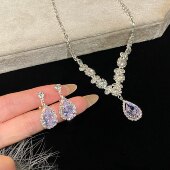 「花与爱丽丝」轻奢水滴锆石项链女银色闪钻锁骨链气质高级吊坠