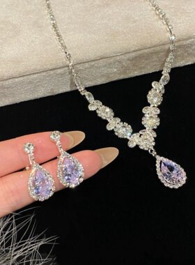 轻奢水滴锆石项链女银色闪钻