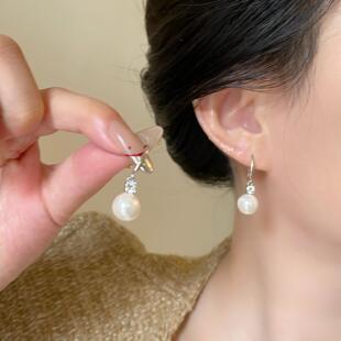 「蒂凡尼」经典戴妃锆石施家珍珠气质耳饰耳钉女无耳洞蚊香盘耳夹