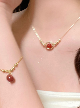 然后我们跳舞了复古红色显白项链