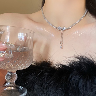 「公主圆舞曲」然后我们跳舞了锆石爱心蝴蝶结珍珠流苏项链锁骨链