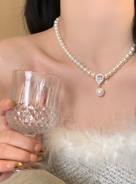 轻奢小众珍珠项链女水滴吊坠锁