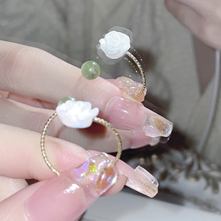 「油画玫瑰」然后我们跳舞了温柔气质浪漫山茶花猫眼石戒指女