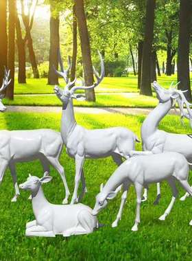 小鹿白色几何切面雕像大型摆件