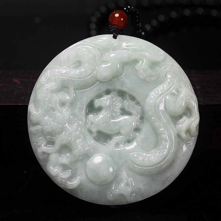 天然翡翠A货玉龙马精神玉挂件