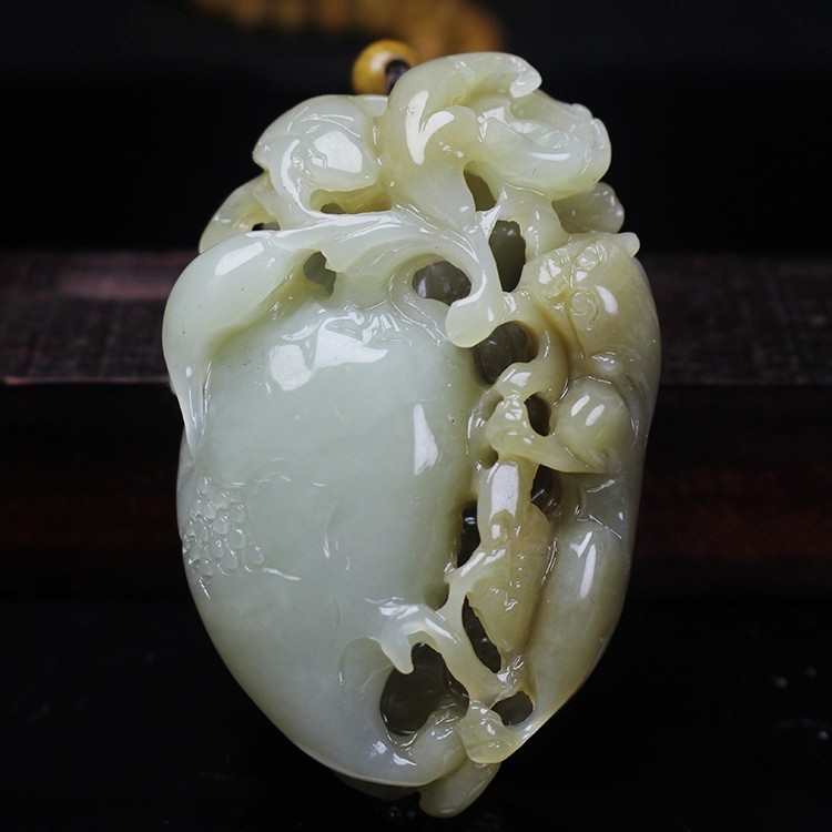 天然和田玉福寿如意玉吊坠挂件