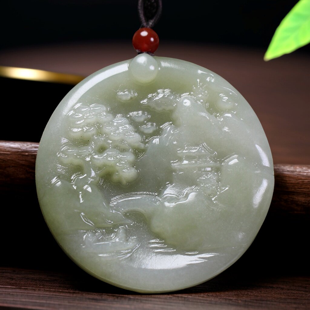 天然新疆和田玉山水风景挂件如意中天意境玉吊坠玉石玉佩腰坠男证