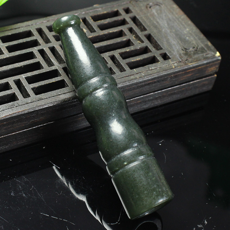 清仓 天然新疆和田玉青玉烟嘴竹节香烟过滤男玉石把玩件父亲礼物