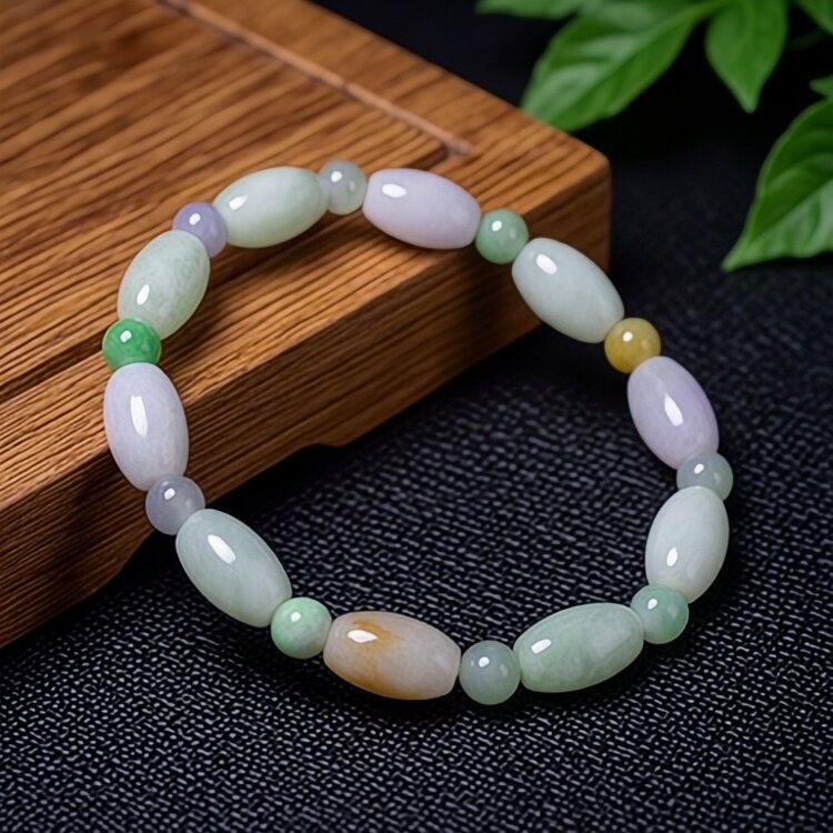 天然翡翠A货玉珠手串春彩手链