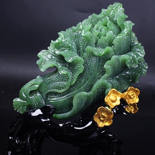 天然新疆和田碧玉白菜摆件玉山子白菜菠菜绿玉石摆件客厅礼物高档