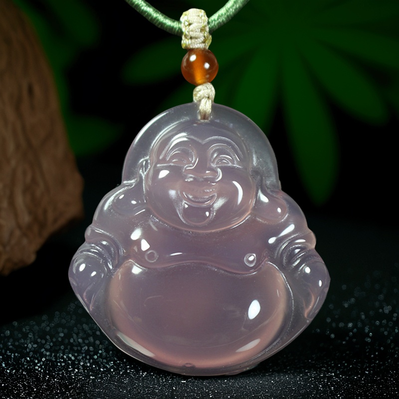 天然烟紫玉髓弥勒佛吊坠